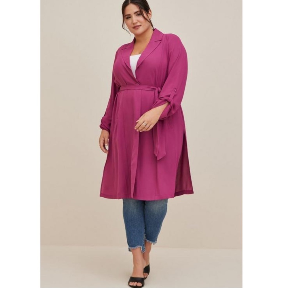 NWT Torrid Semi Sheer Chiffon Drape TrenchBlouse Boysenberry 2X